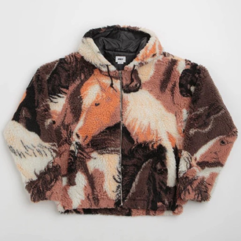 NWT Obey Horses Sherpa Fleece Jacket Size L